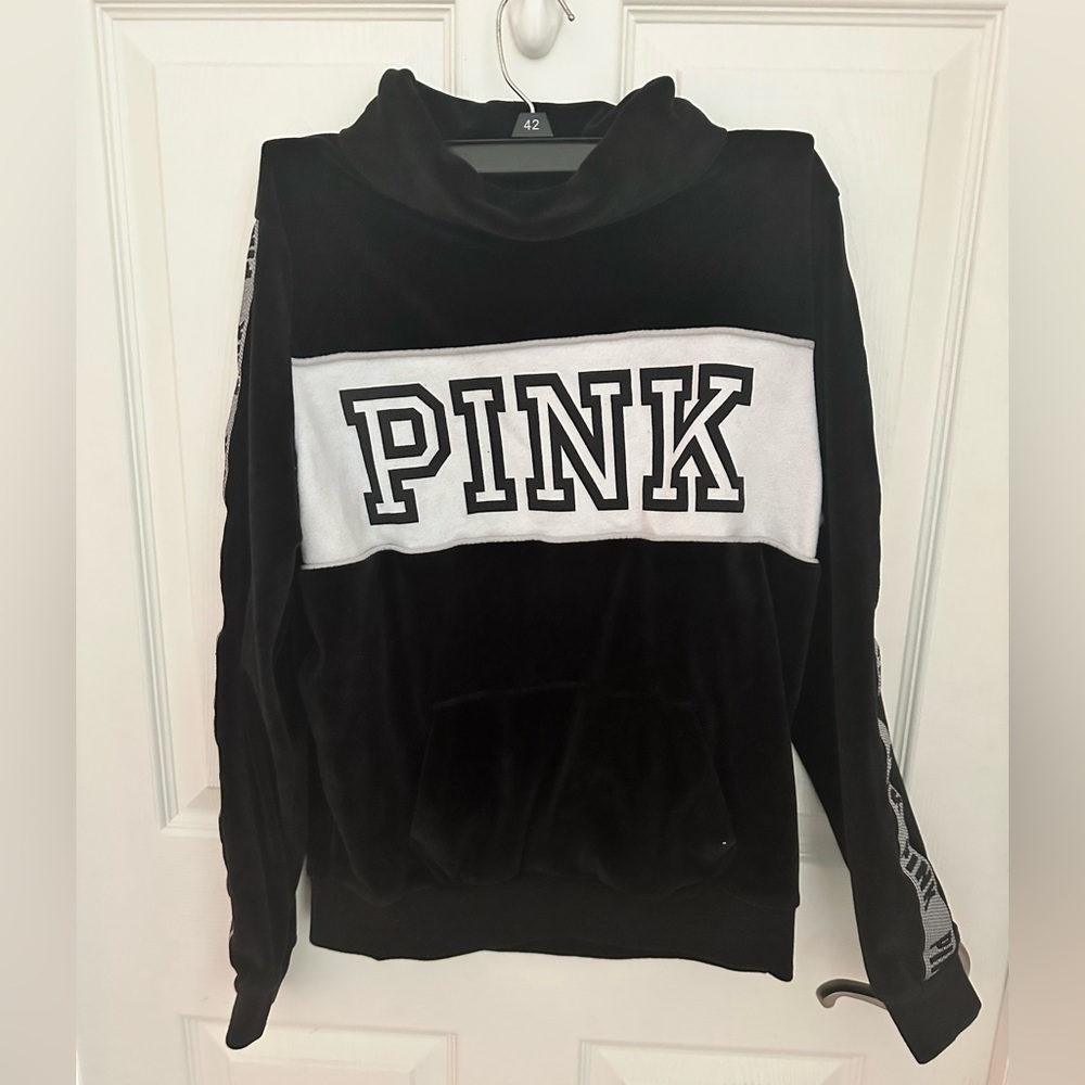 PINK Victoria Secret Black Velour Velvet Sweater Sweatshirt Pullover